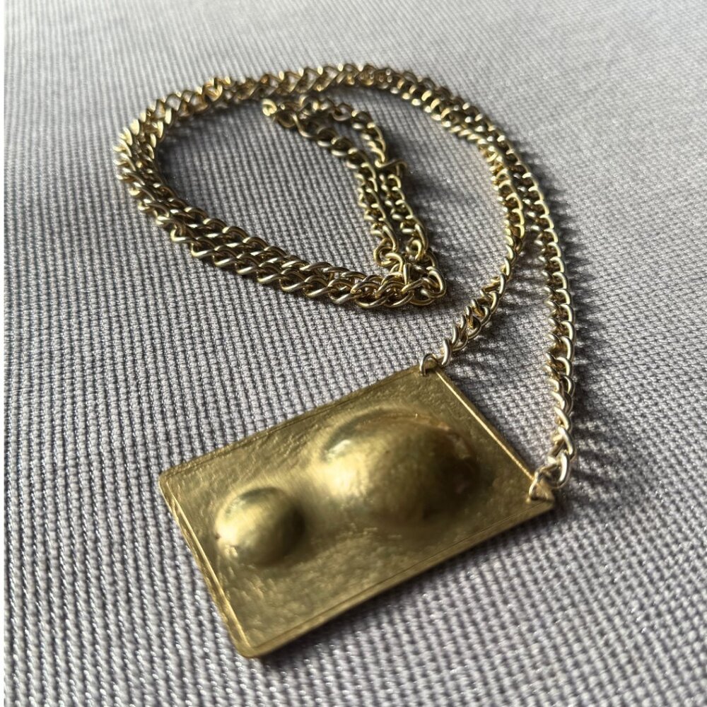 VINTAGE Brutalist Sculptural Gold Tone Statement Necklace
